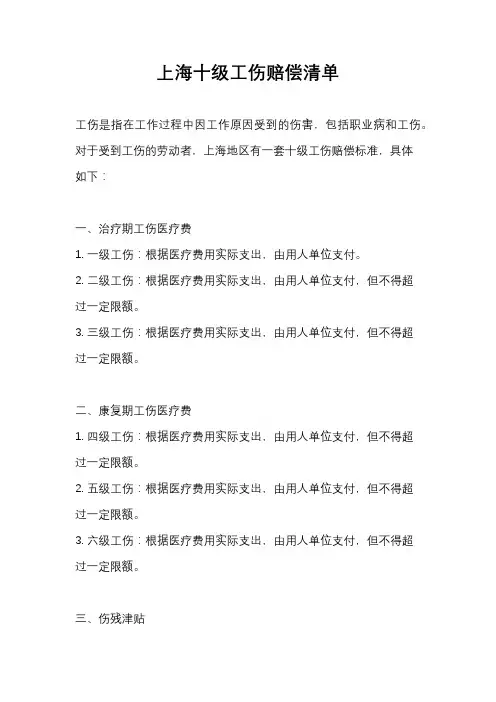 上海十级工伤赔偿清单