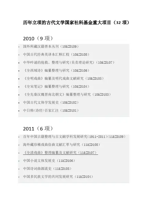 古代文学国家社科基金重大项目历年重大项目