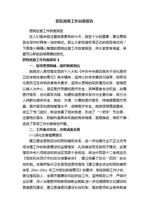 医院巡查工作自查报告