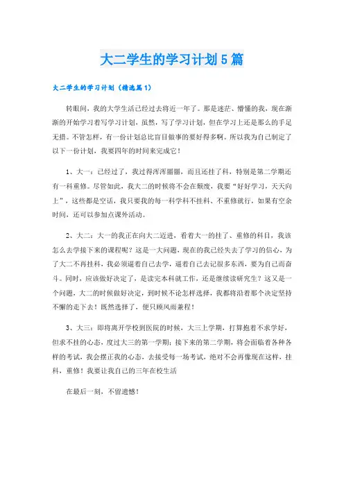 大二学生的学习计划5篇