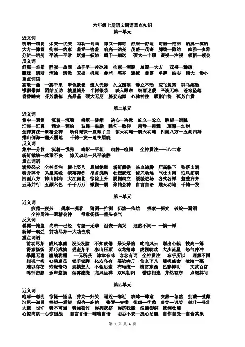 六年级上册语文词语重点知识