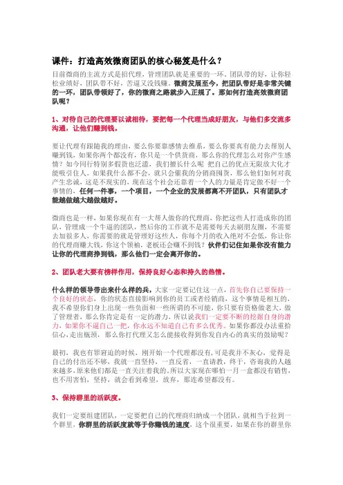 课件：打造高效微商团队的核心秘笈是什么？