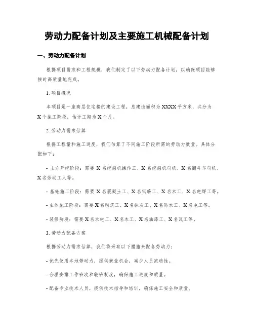 劳动力配备计划及主要施工机械配备计划