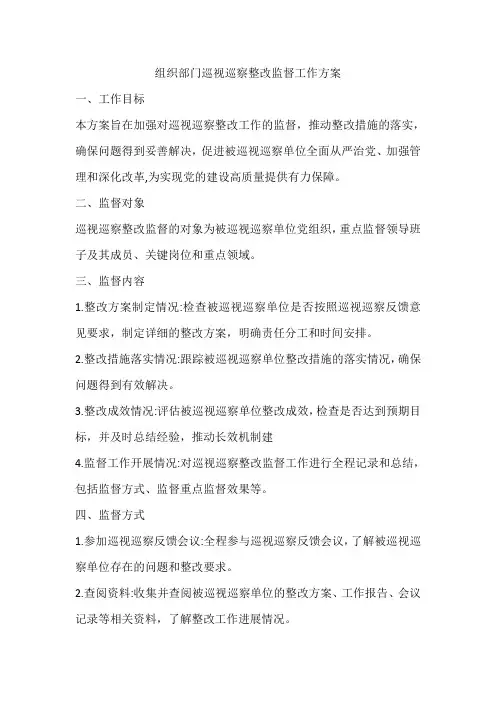 组织部门巡视巡察整改监督工作方案
