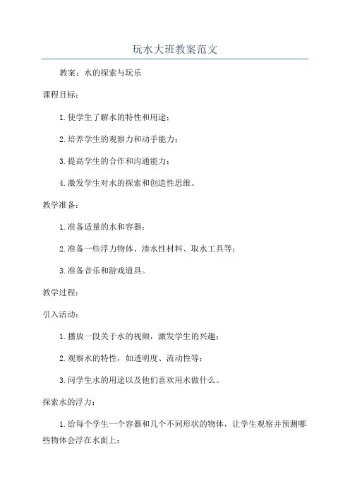 玩水大班教案范文