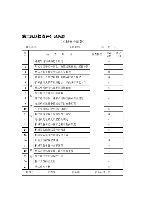 施工现场检查评分记录表(机械安全部分)