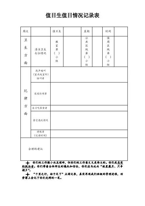 值日班长值日情况记录表