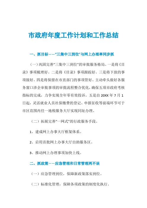 市政府年度工作计划和工作总结