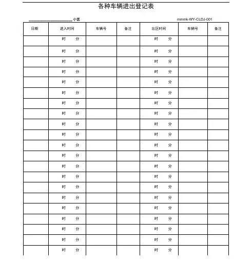 物业公司各种车辆进出登记表