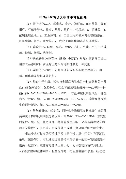 中考化学考点之生活中常见的盐