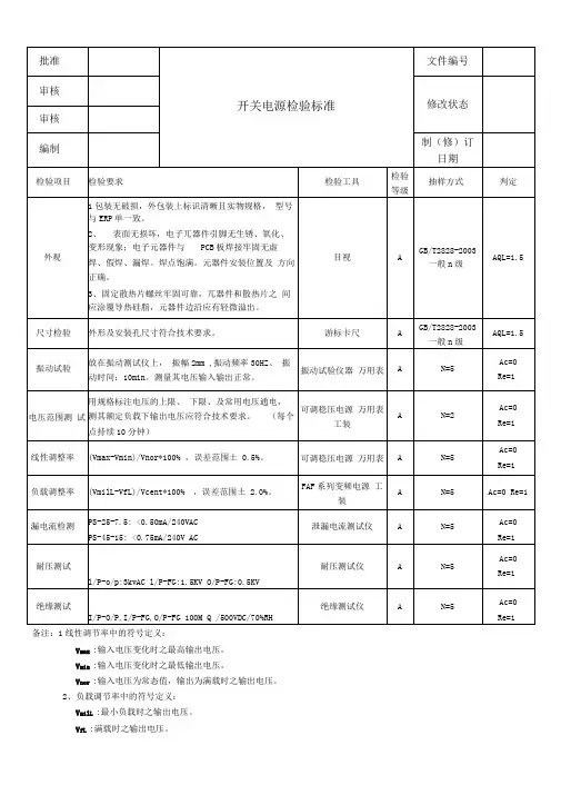 开关电源检验标准作业指导书