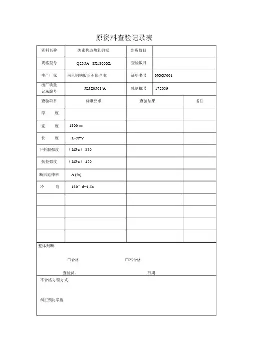原材料检验记录表
