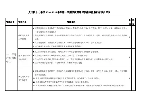 学校督导评估指标体系和标准自评表
