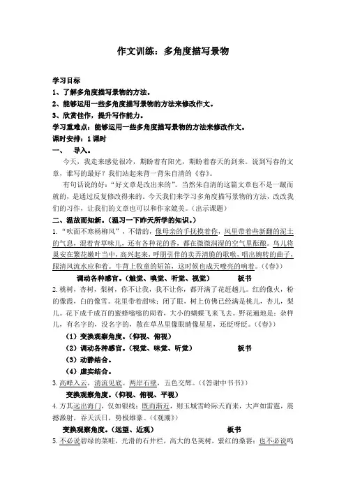 《多角度描写景物》优秀教案