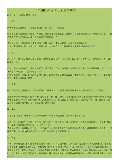 一个团队必备的五个基本要素