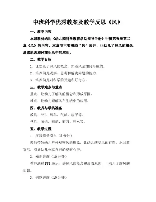 中班科学优秀教案及教学反思《风》