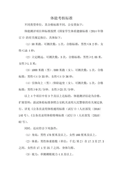 体能考核标准