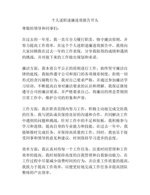 个人述职述廉述效报告开头
