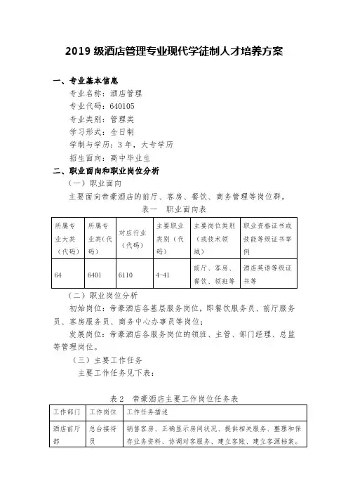 2019级酒店管理专业现代学徒制人才培养方案-汕头职业技术学院