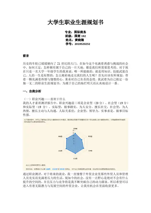 国际商务大学生职业生涯规划