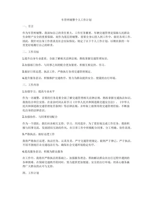 车管所辅警个人工作计划