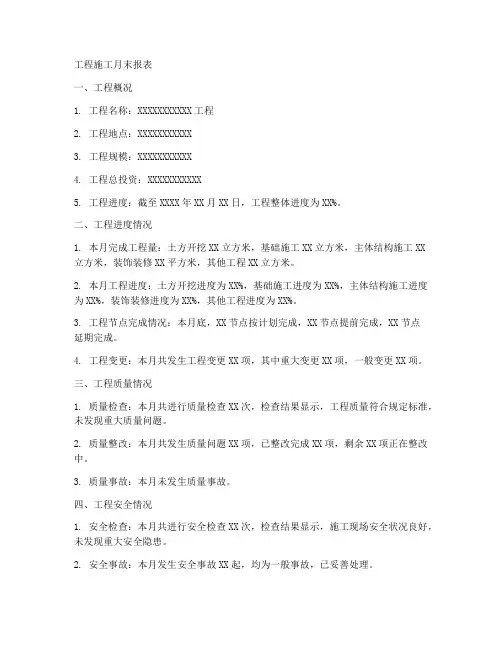 工程施工月末报表