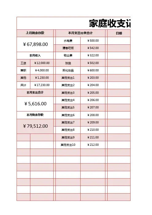 家庭收支记账表模板