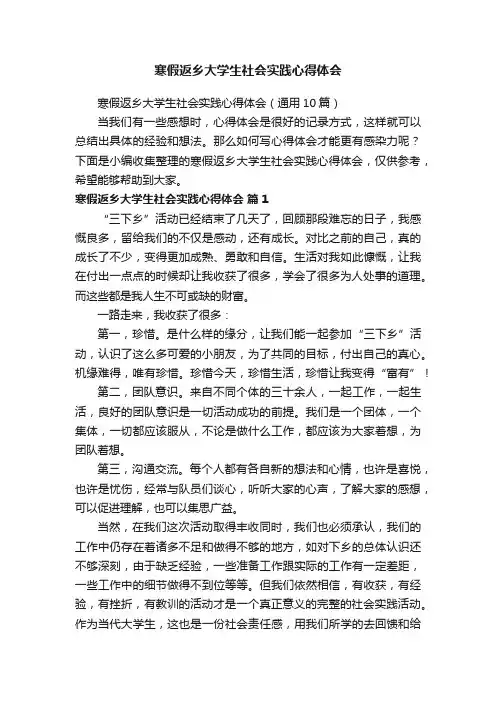 寒假返乡大学生社会实践心得体会