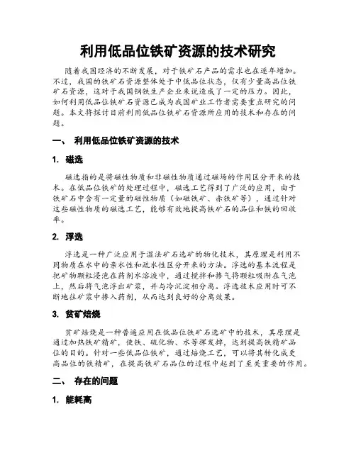 利用低品位铁矿资源的技术研究