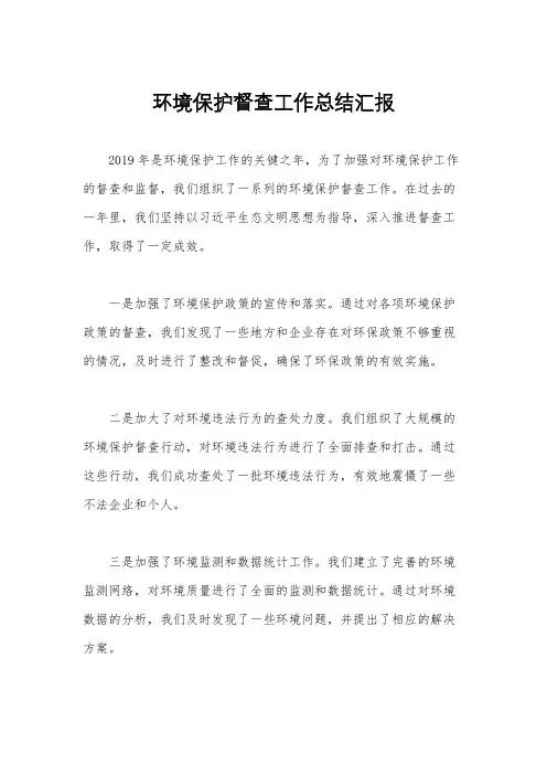 环境保护督查工作总结汇报