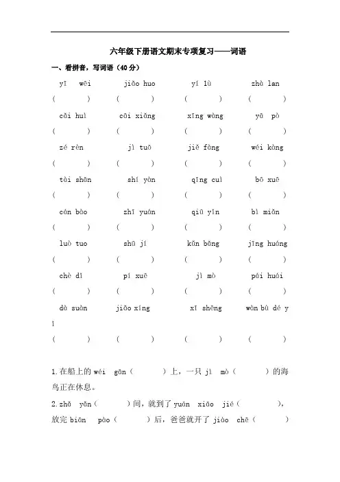 六年级下册语文期末专项复习(词语)含答案