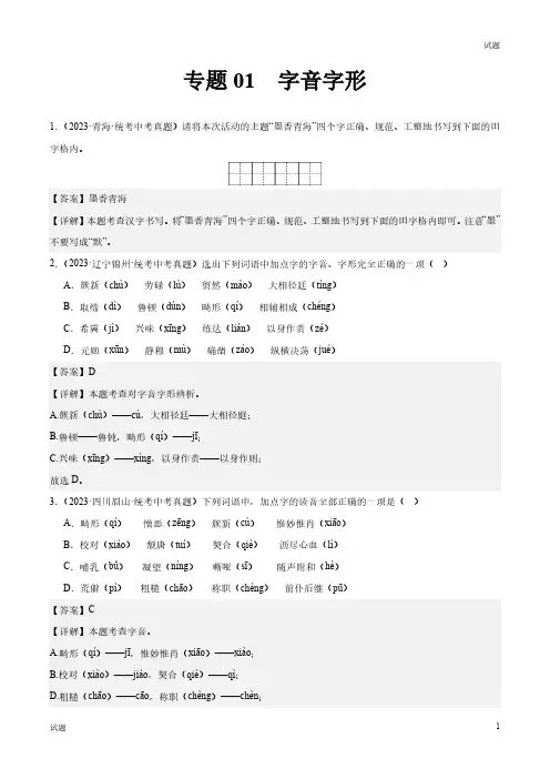 2023年中考语文试卷真题《字音字形》