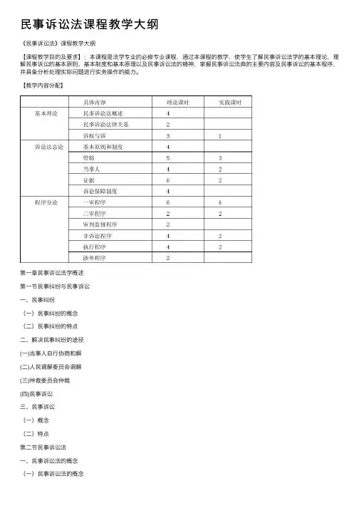 民事诉讼法课程教学大纲
