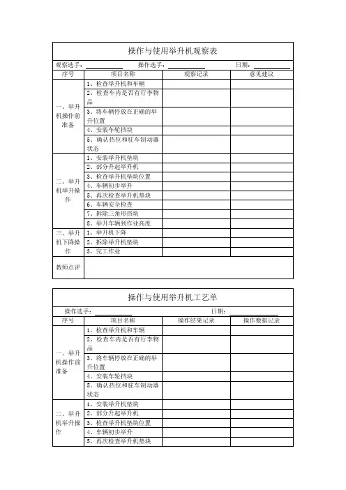 操作与使用举升机观察表