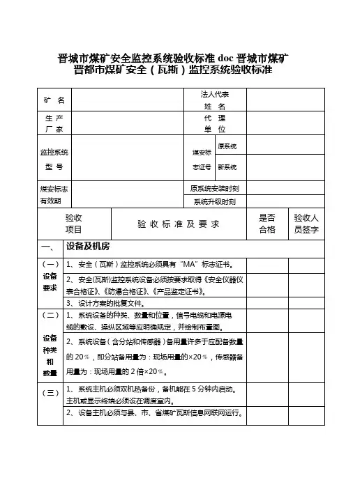 晋城市煤矿安全监控系统验收标准doc晋城市煤矿