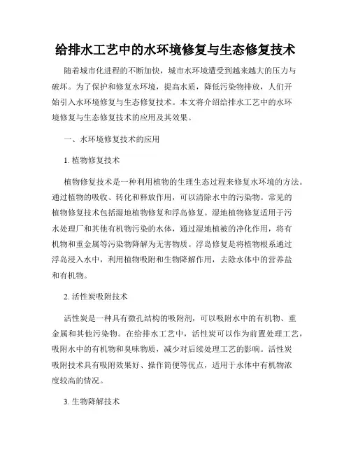 给排水工艺中的水环境修复与生态修复技术