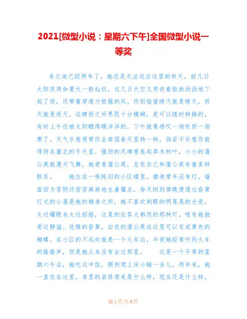2021[微型小说：星期六下午]全国微型小说一等奖