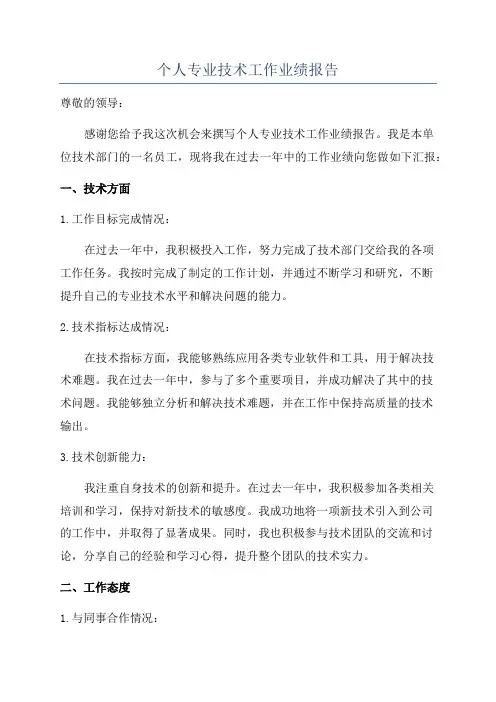 个人专业技术工作业绩报告