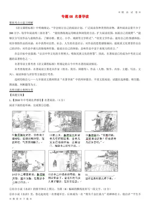 (部编版)2020年中考语文黄金知识点系列专题名著导读9
