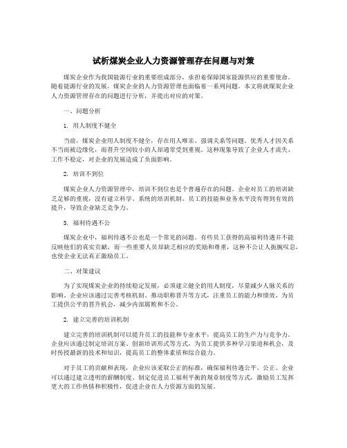 试析煤炭企业人力资源管理存在问题与对策
