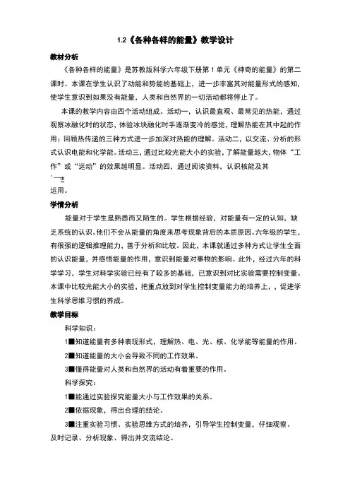 各种各样的能量教案及反思