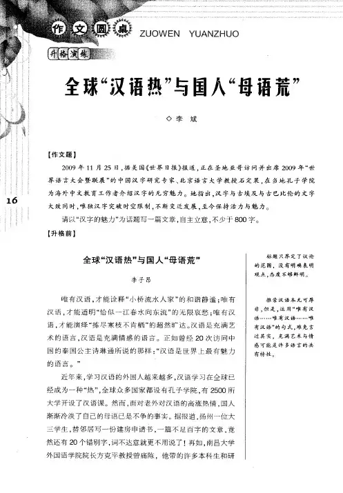 全球＂汉语热＂与国人＂母语荒＂