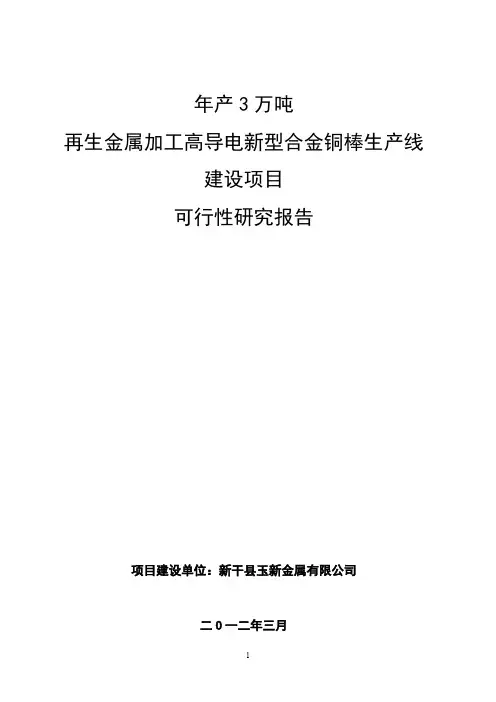 年产3万吨再生金属加工高导电新型合金铜棒生产线建设项目可行性研究报告.doc