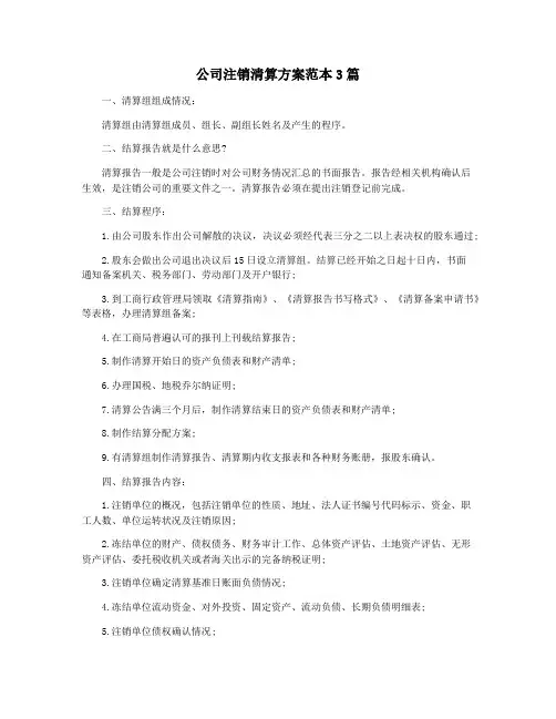 公司注销清算方案范本3篇