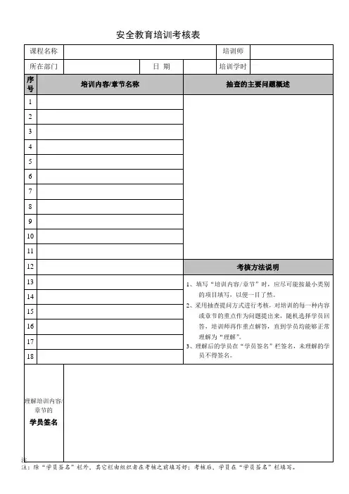 教育培训考核表