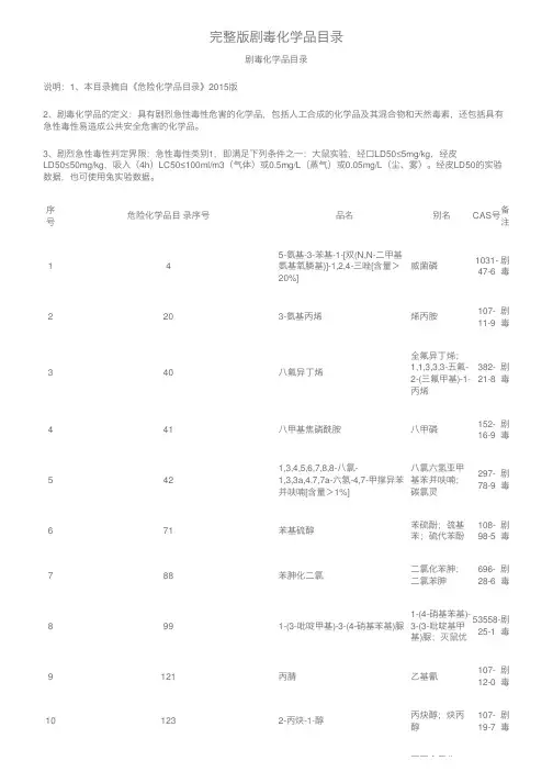 完整版剧毒化学品目录