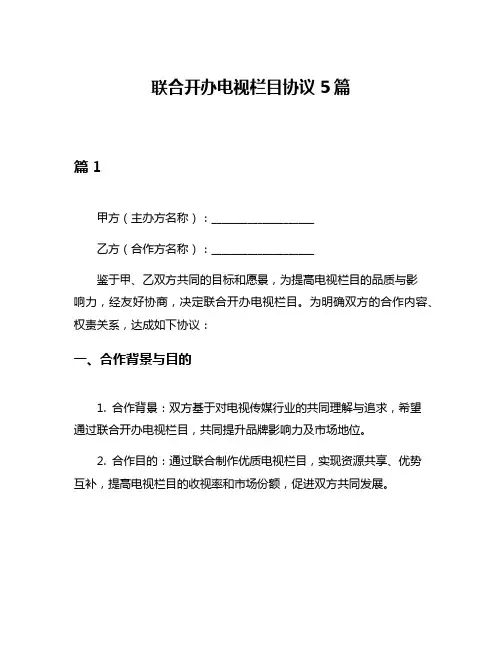 联合开办电视栏目协议5篇