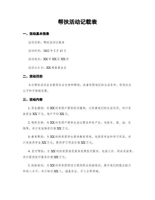 帮扶活动记载表