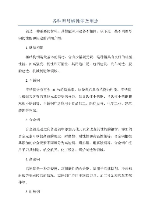 各种型号钢性能及用途