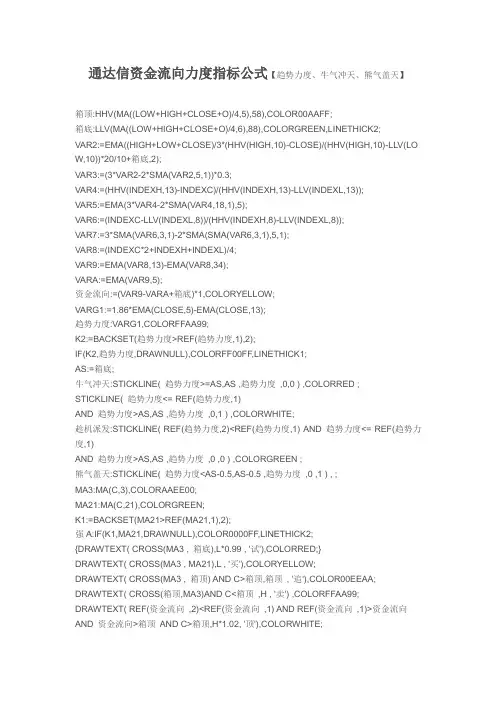【指标公式源码下载】通达信资金流向力度指标公式【趋势力度、牛气冲天、熊气盖天】